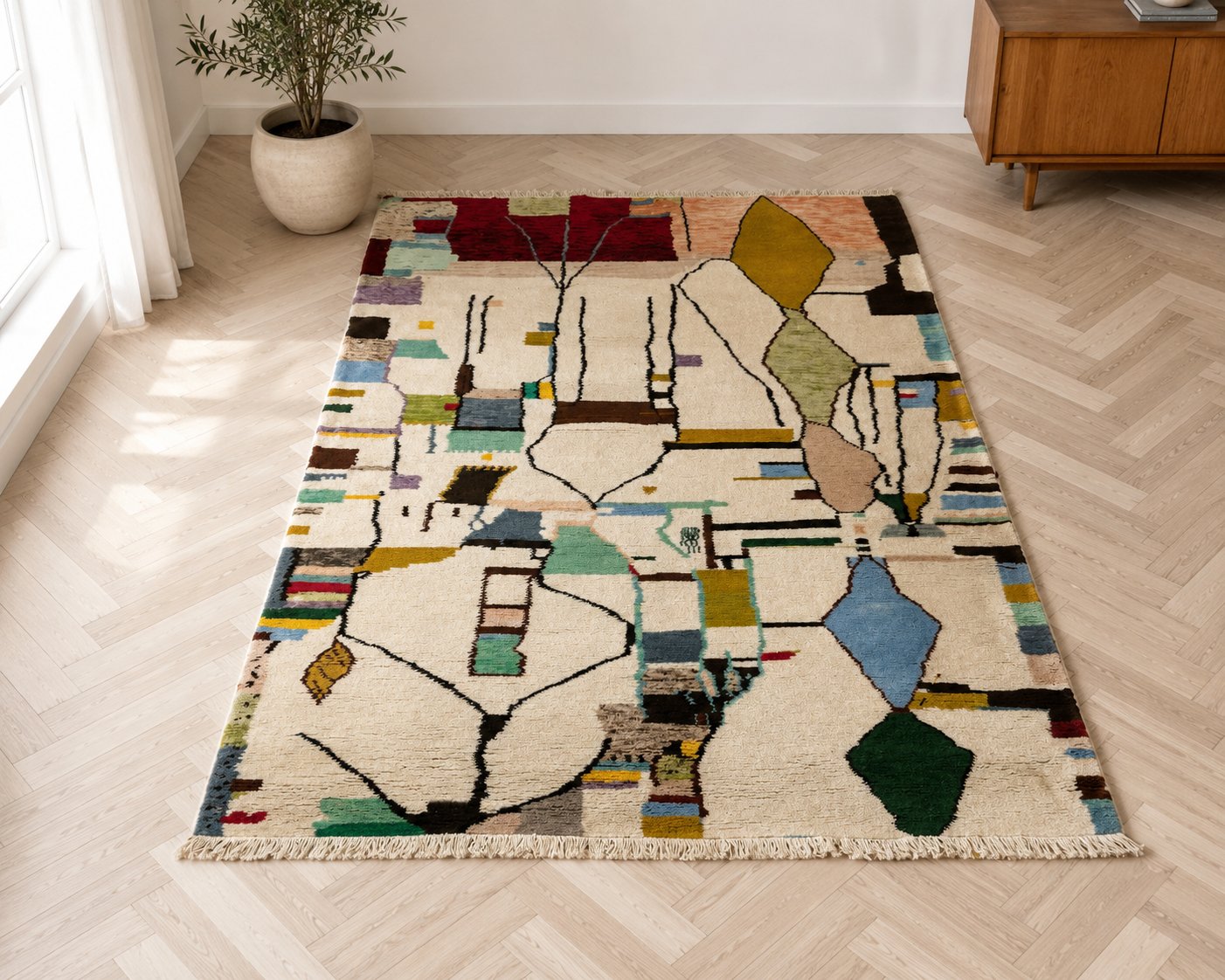 Azilal Abstract Ivory — Colour Field. Azilal, c. 1975–1990. 250 × 310 cm.