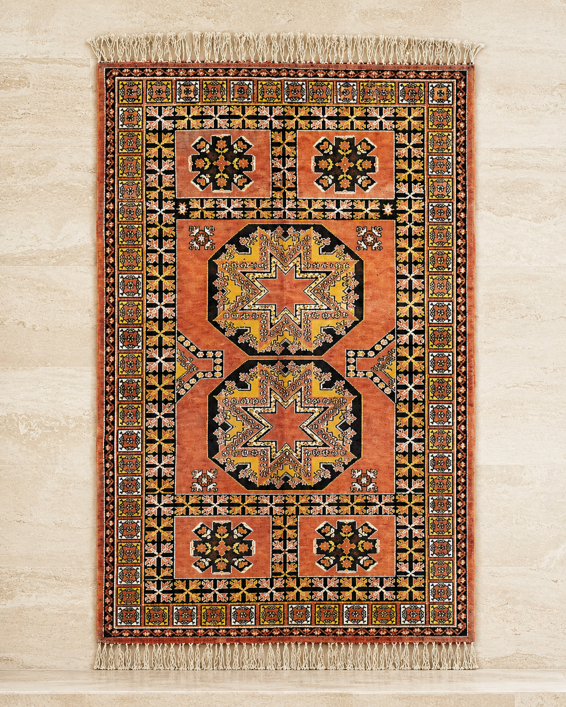 Aït Youssi — Twin Star. Middle Atlas rug, c. 1955–1975. 175 × 280 cm.