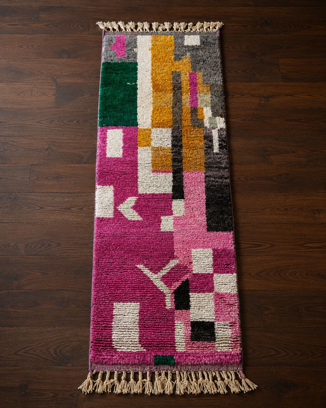 Azilal Abstract Colour-Block Runner. Azilal, c. 1980–2000. 70 × 280 cm.